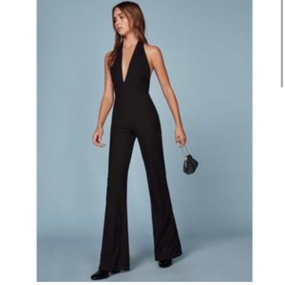 Reformation Berry Jumpsuit Black Halter Jumpsuit